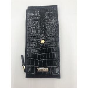 Authentic Brahmin Black Croc Embossed Melbourne Leather Credit Card Wallet Purse
